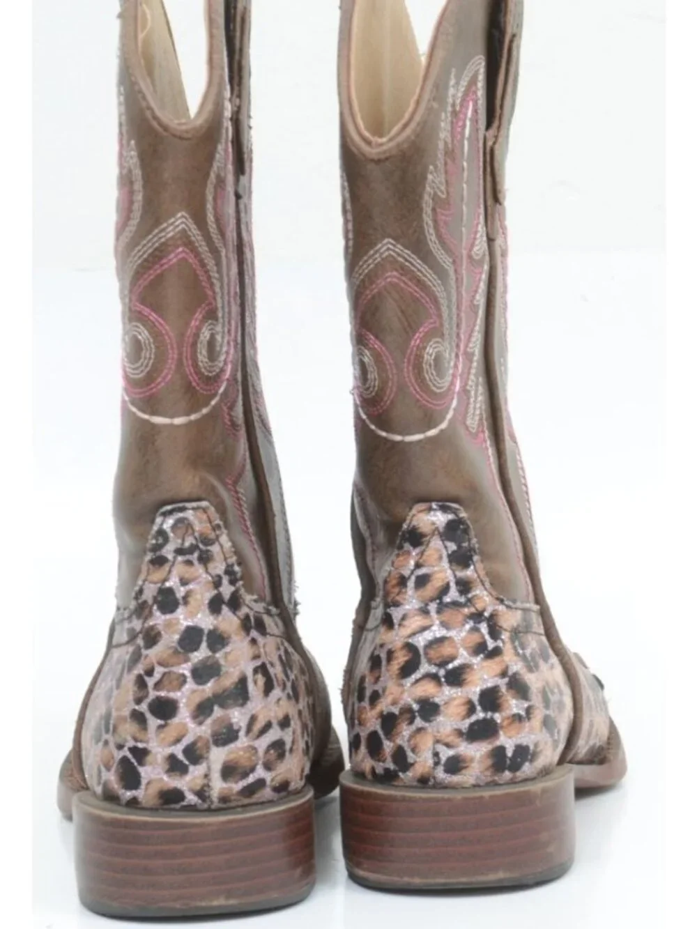 Roper Girls' Size 13 Glitter Leopard Western Boots - Square Toe Cowgirl Bootie